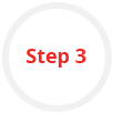 A white circle with the word step 3 in red.